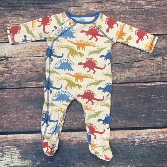 Mud Pie 3-6 month Dino Waffle Print Footed Sleeper Pajama W/ Wood Button Detail - Picture 2 of 7